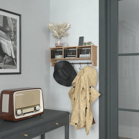 Flash Furniture 24" Rustic Brown Wall Mount Coat Rack with Baskets HFMHD-GDI-CRE8-902315-GG